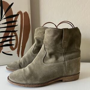 Isabel Marant Crisi Olive Green Suede Leather Ankle Boots Women’s Size‎ 37